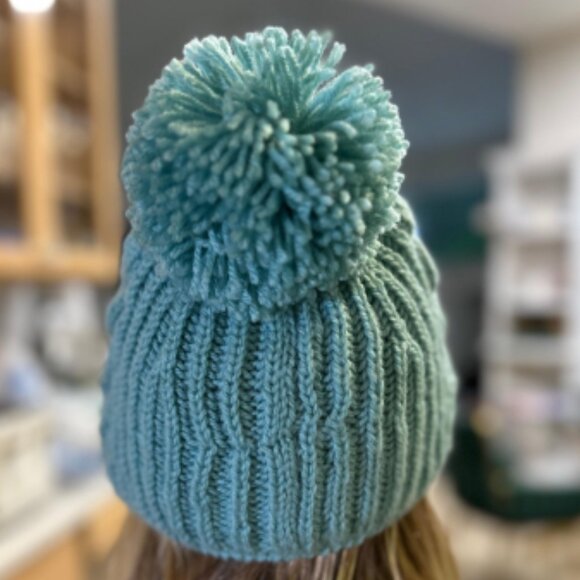 Hand-Knitted Winter Hat with Pom-Pom – Soft Blue Cable Beanie - Picture 3 of 12